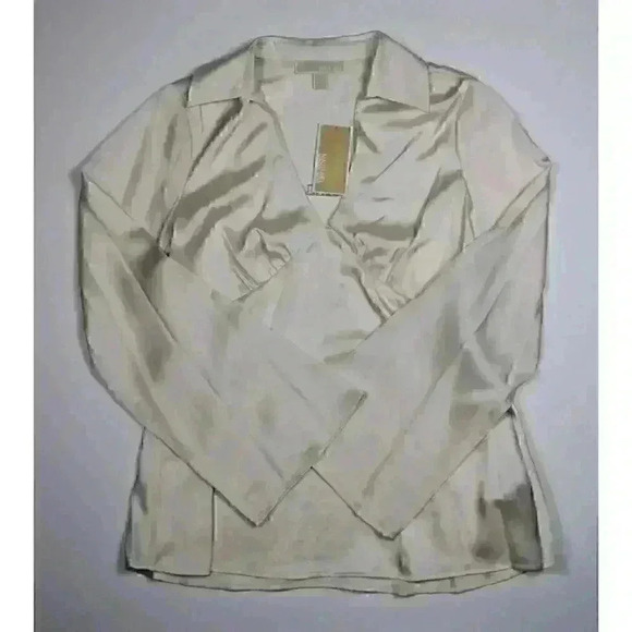 NEW! MICHAEL Michael Kors Women's S Collared V-Neck Logo Satin Blouse NWT $110 - Picture 1 of 3